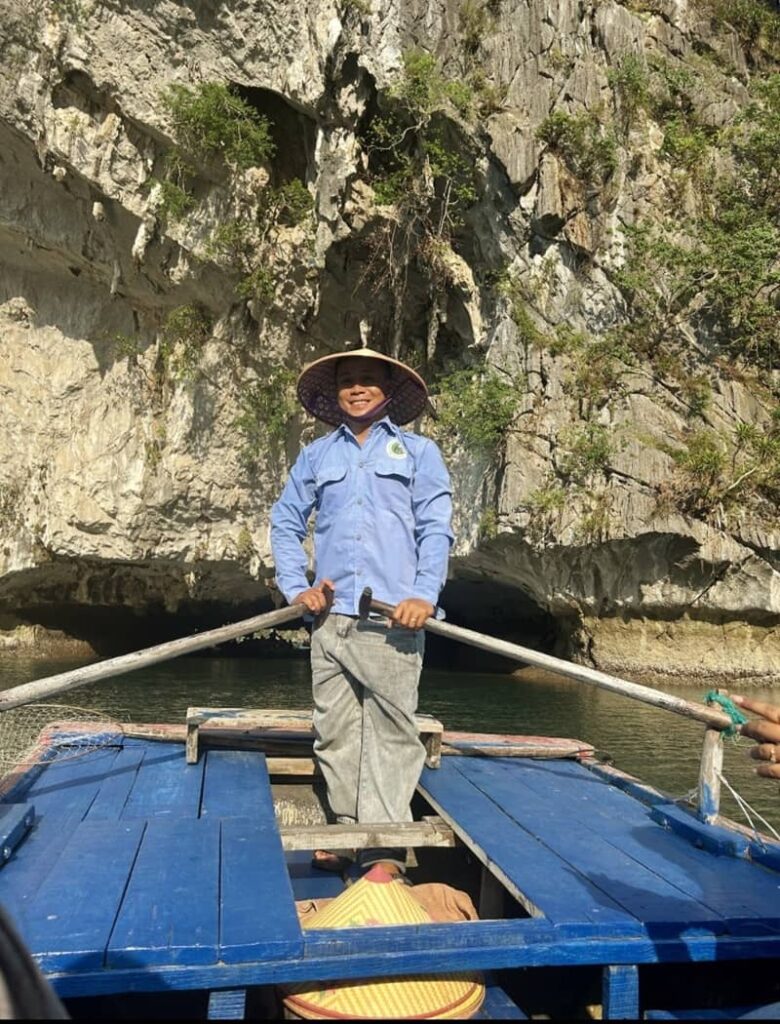 Bamboo Boat through Lan Ha Bay, Ha Long Bay in Vietnam.