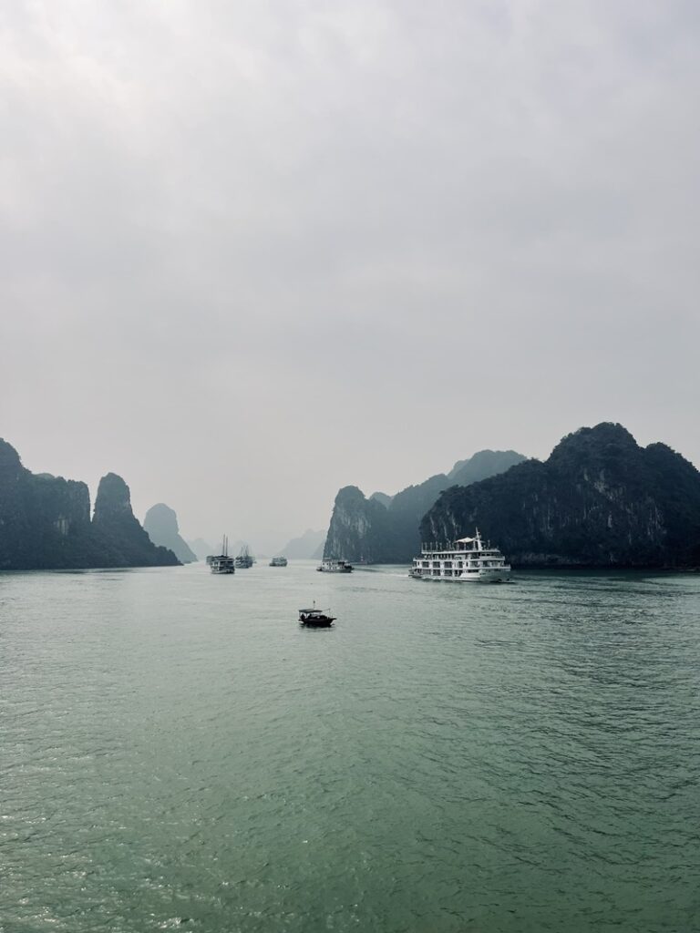 Ha Long Bay Views showing islands and boats in Vietnam