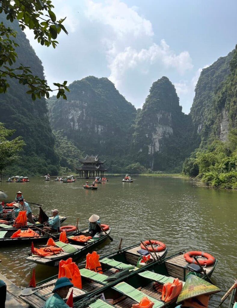 Beautiful viewpoint in Ninh Binh with lush greenery and Trang An Boats