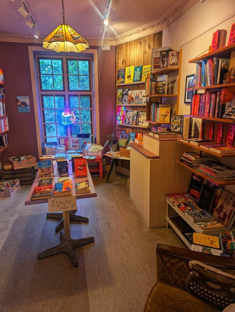 Interior view of Prismatic Pages in Grünerløkka, Oslo, Norway. The only english bookstore.