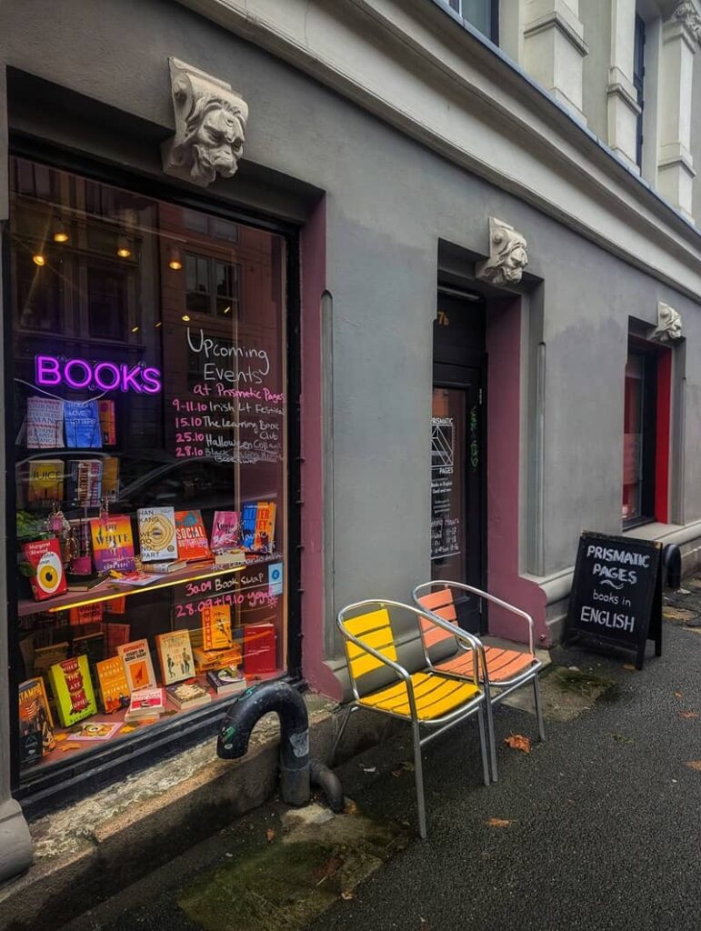Exterior view of Prismatic Pages in Grünerløkka, Oslo, Norway. The only english bookstore.