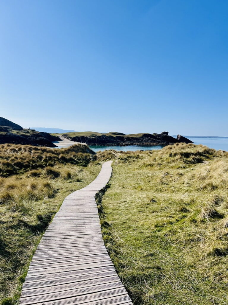 Clachtoll beach boardwalk in Scotland