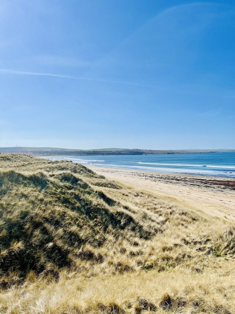 View of Dunnet beach on the North coast of Scotland
