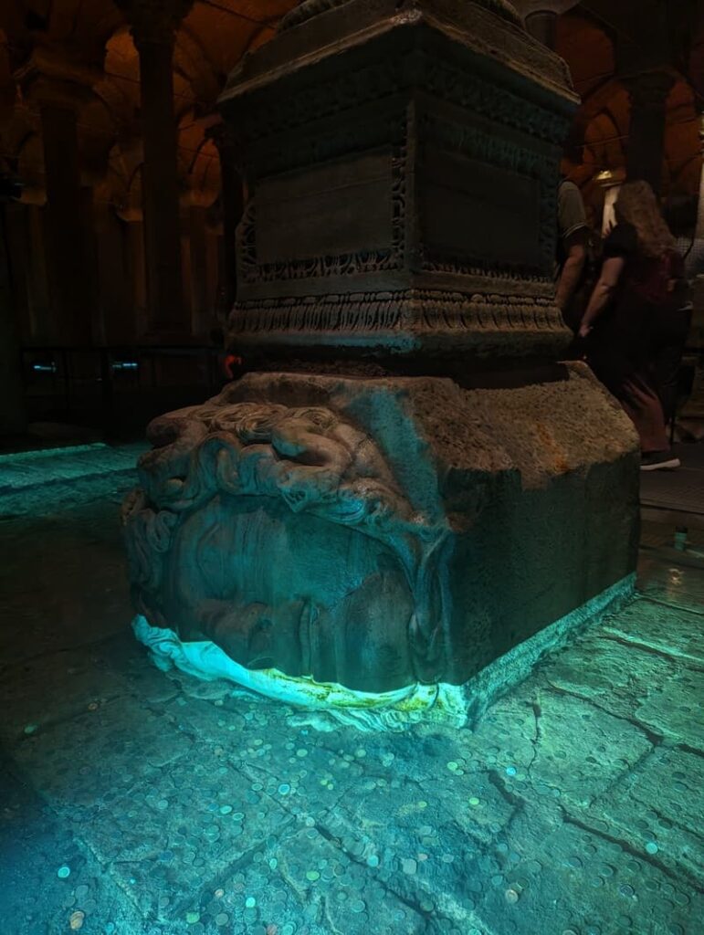 Medusa head in the basilica cistern, istanbul, turkey
