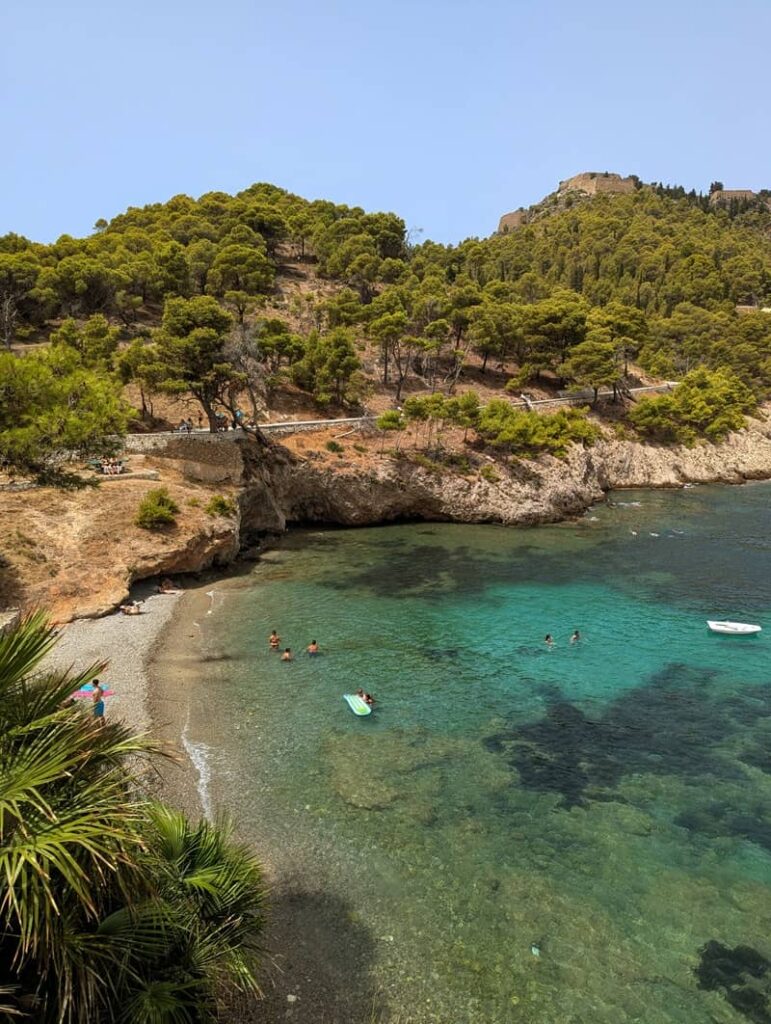 Beach in Fiskardo, a boutique village in Kefalonia